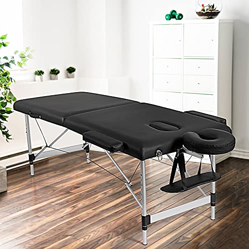 Giantex 84" Massage Table Professional Portable Lash Bed, 2 Folding Lightweight Massage Bed, Aluminum Frame, Height Adjustable, Face Cradle & Side Armrests, Salon Spa Tattoo Bed with Carry Case
