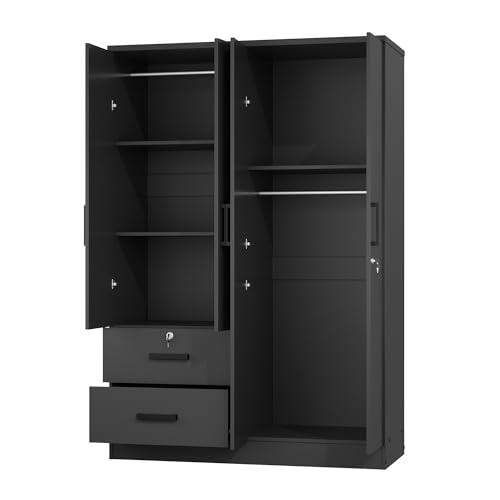 4 Doors Wardrobe 2 Drawers with Shelves 72" high (White)
