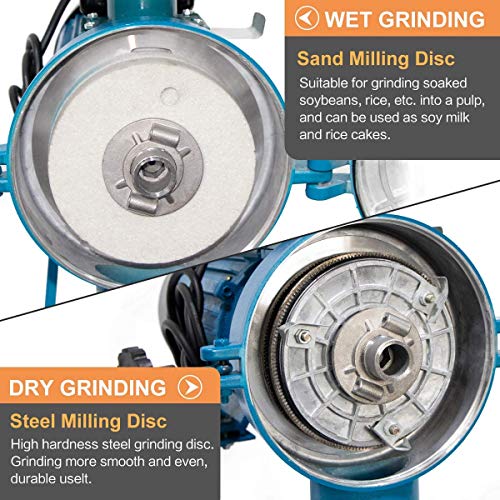 Grain Mills, Upgraded 3000W Wet Dry Cereals Grinder Electric Grain Grinder Corn Mill Heavy Duty 110V Commercial Grain Grinder Machine Rice Corn Grain Coffee Wheat Feed Mill Flour Mill with Funnel
