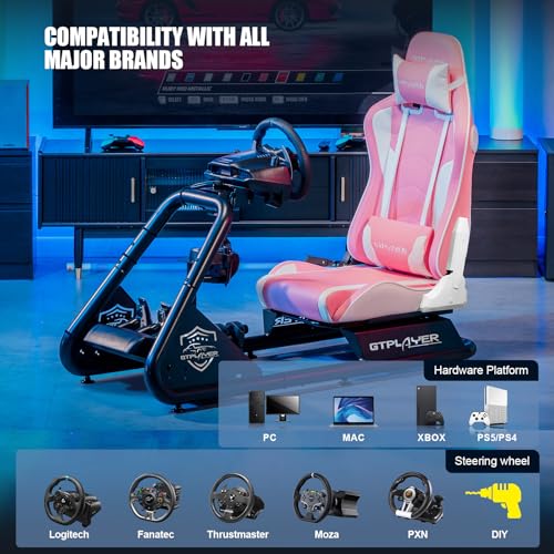 GTPLAYER Racing Simulator Cockpit with Seat and Bluetooth Speakers, Racing Style Reclining Seat and Ultra-Sturdy Alloy Steel Frame, A/B Box (Blue)