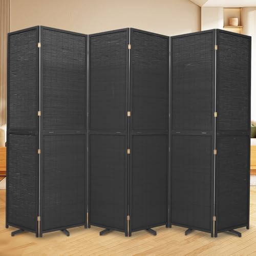 Bamboo Room Divider Folding Privacy Screens, Wall Divider for Room Separation, Portable Room Partitions and Dividers, 5.6FT Bamboo Mesh Woven Room Divider Panel (Brown, 4 Panel)