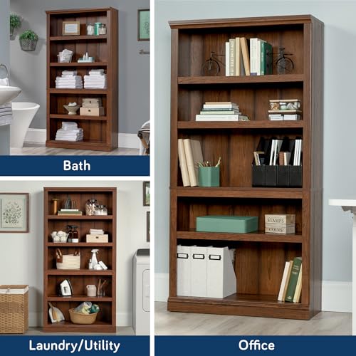Sauder 5 Tier Book Shelf Wooden Bookcase Multipurpose Bookshelf for Home Office, Living Room, in Chalked Chestnut