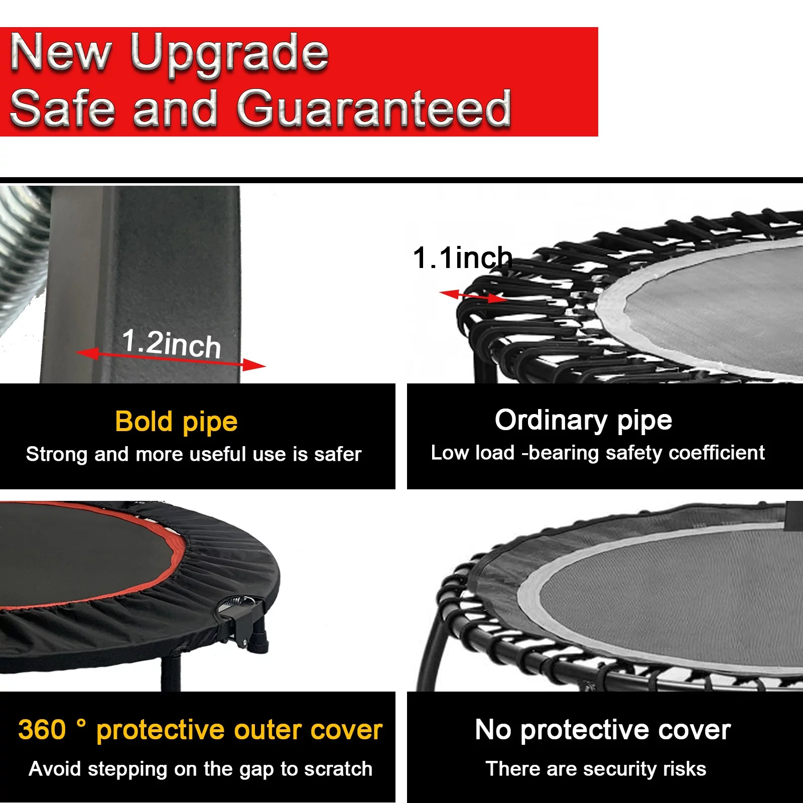 JSTUOKE 40 660lbs Fitness Mini Trampoline, Exercise Rebounder Mini Trampoline for Adults, Foldable with Adjustable Handle and 6 Support Legs