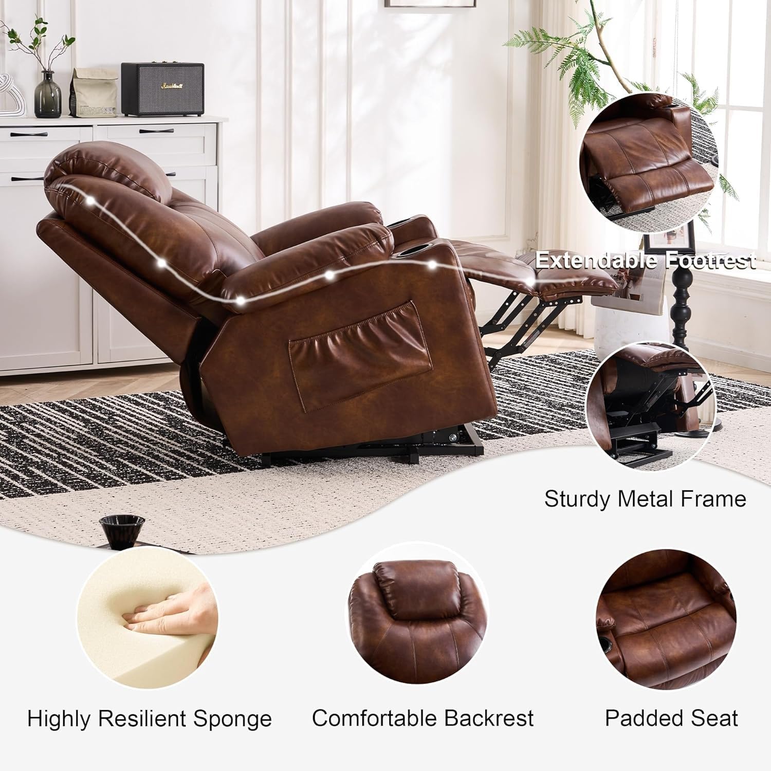 Power Lift Recliner Chair with Massage and Heat for Elderly, Microfiber PU Leather Electric Lift Recliner Chairs for Seniors Home Living Room, Side Pockets,USB Port,Remote Control