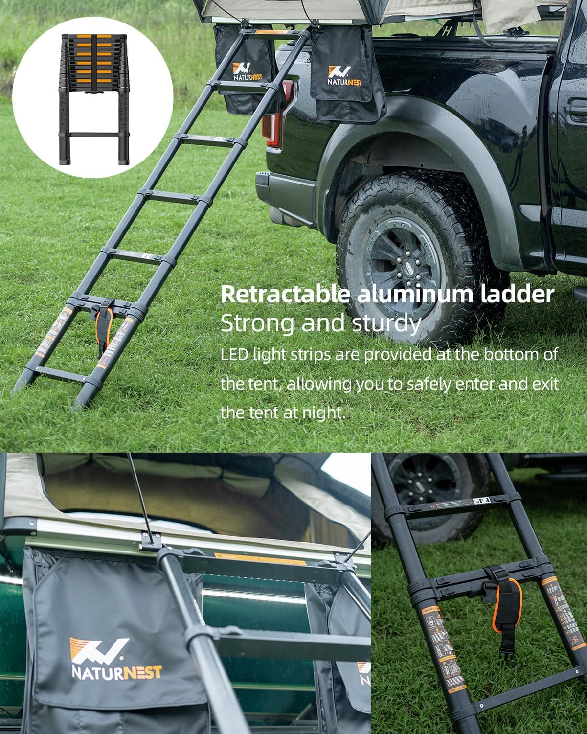 Naturnest Rooftop Tent Hard Shell with 2 Chair, BAMACAR Rooftop Tent for Jeep SUV Pickup Truck Van Overland Tent, Hardshell Rooftop Tent Nature Nest Roof Top Tent Car Camping Clamshell Roof Rack Tent