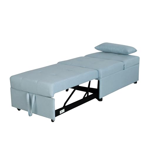 Versatile Folding Ottoman Sofa Bed with Sturdy Solid Wood Frame, Soft Polyester Fabric - Multifunctional Convertible Furniture for Living Room, Bedroom, Office - Space-Saving Design (Light Grey)