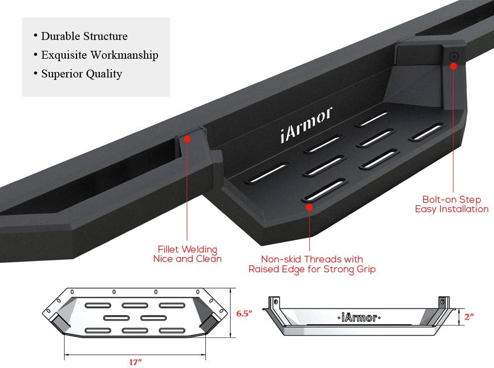 APS iArmor 6.5in Nerf Bars Drop Steps Square Tube Rocker Guards Compatible with Toyota Tacoma Double Cab Crew Cab 05-22