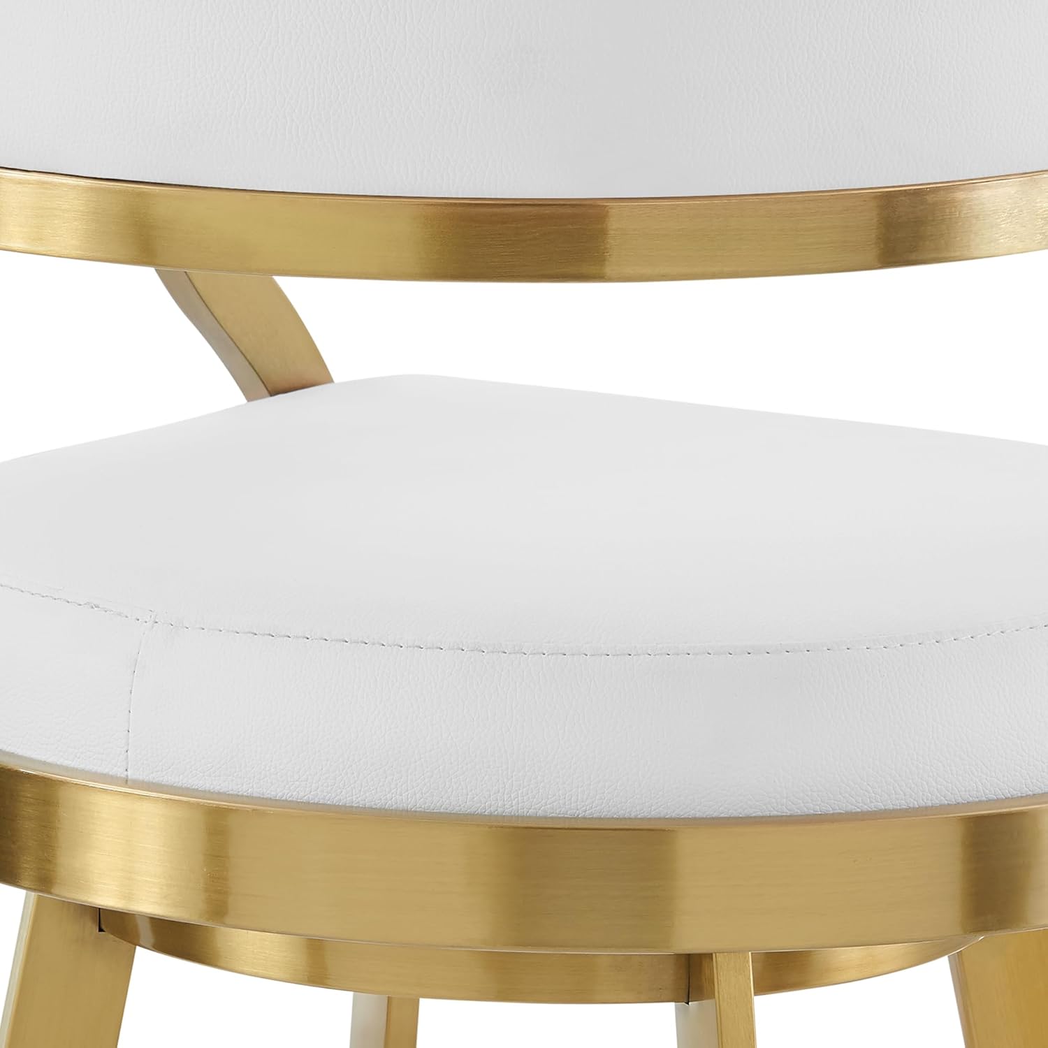 Armen Living Saturn 30" Swivel Bar Stool with Gold Brushed Stainless Steel and White Faux Leather