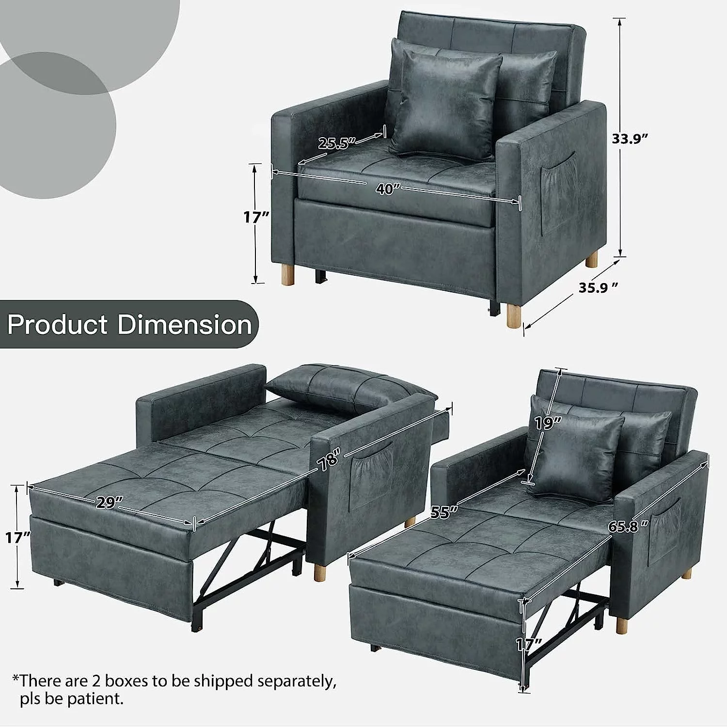 AECOJOY 3-in-1 Convertible Chair Bed Sleeper & Futon Sofa Bed Chair with Adjustable Backrest and 2 Pillows-Bronze Green