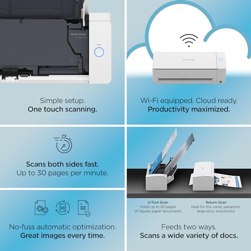 ScanSnap iX1300 Compact Wireless or USB Double-Sided Color Document, Photo & Receipt Scanner with Auto Document Feeder and Manual Feeder for Mac or PC, Black