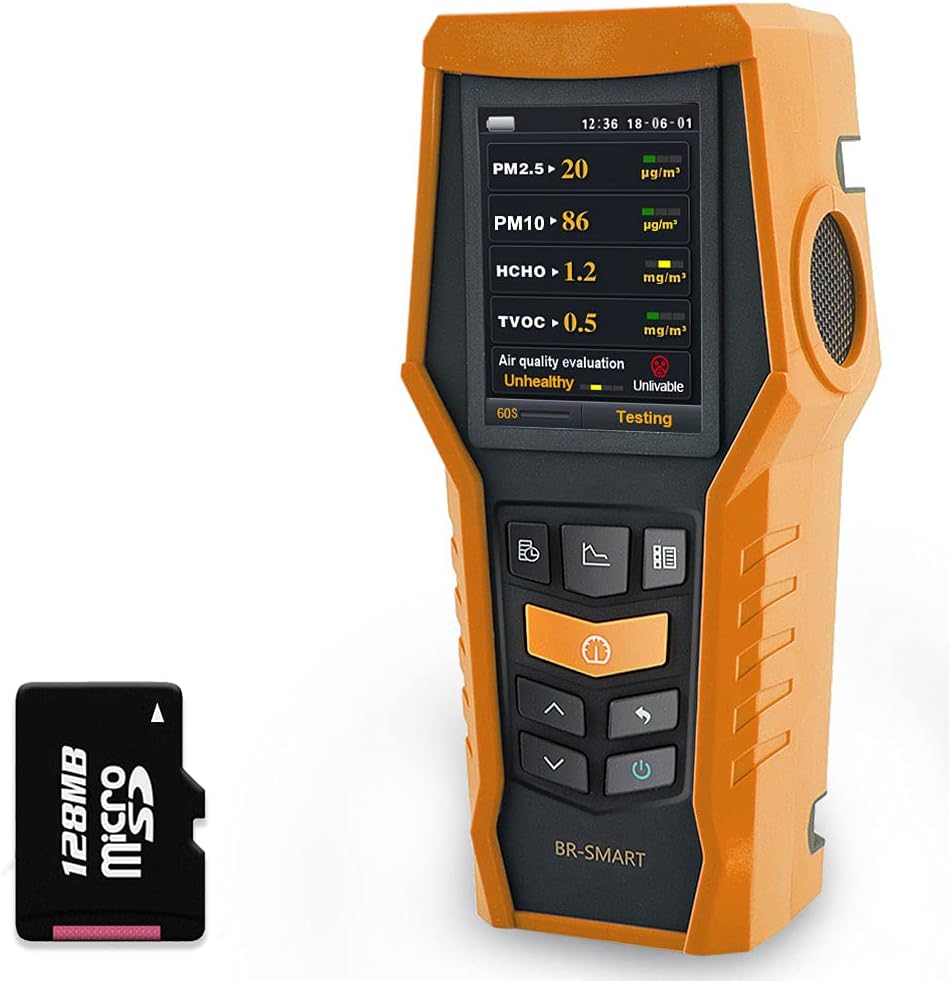 Smart 126s Air Quality Monitor Indoor TVOC Tester PM2.5 Dust Meter Formaldehyde HCHO Detector PM1.0 PM10 VOCs Particle Test Pollution Home AQI Indicator Data Record