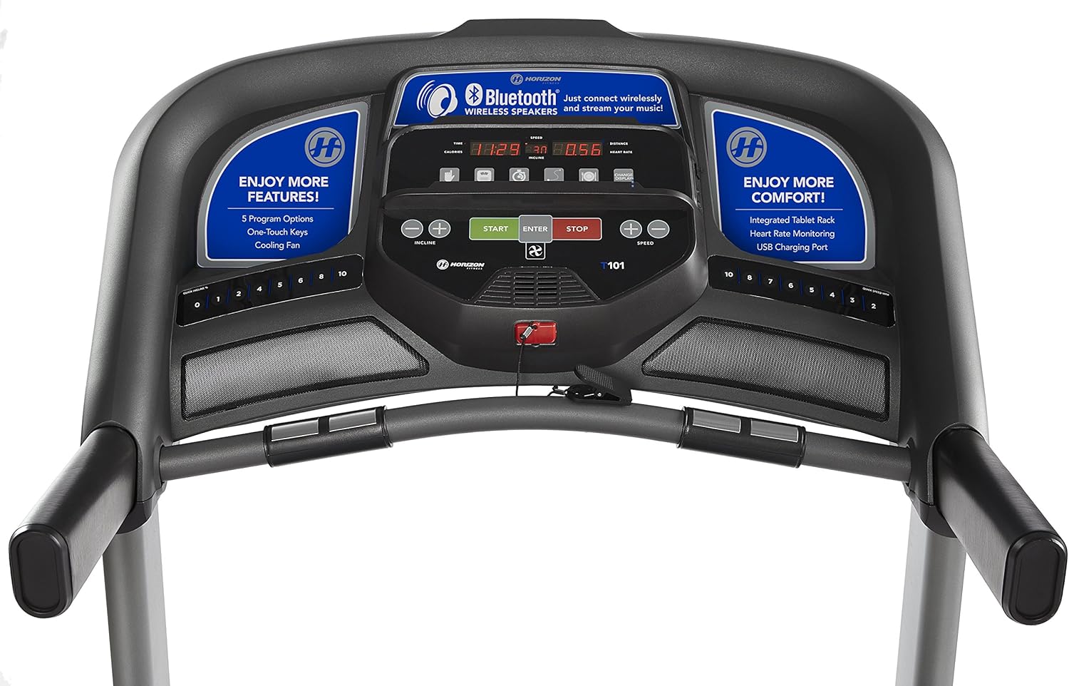 Horizon Fitness T101 Foldable Treadmill for Running and Walking with Bluetooth Connectivity, Incline, 300+ lbs Weight Capacity, Running Machine for Home Exercise