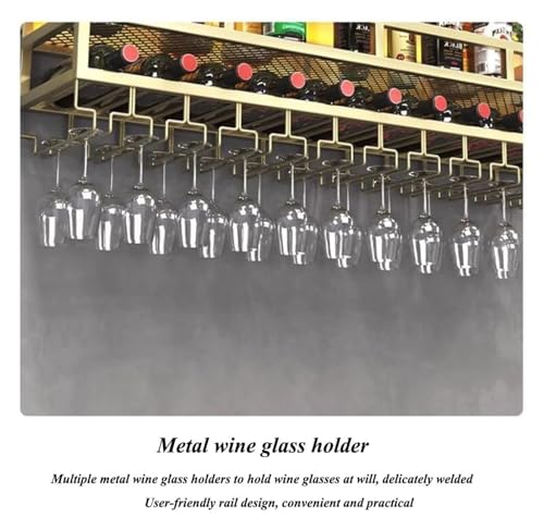 Bar Unit Floating Shelves, 2-Layer Industrial Style Wall Mounted Wine Rack Inverted Wine Glass Rack with LED Light for Home Bar Dining Room Decor All-Round Anti-Fall Guardrail