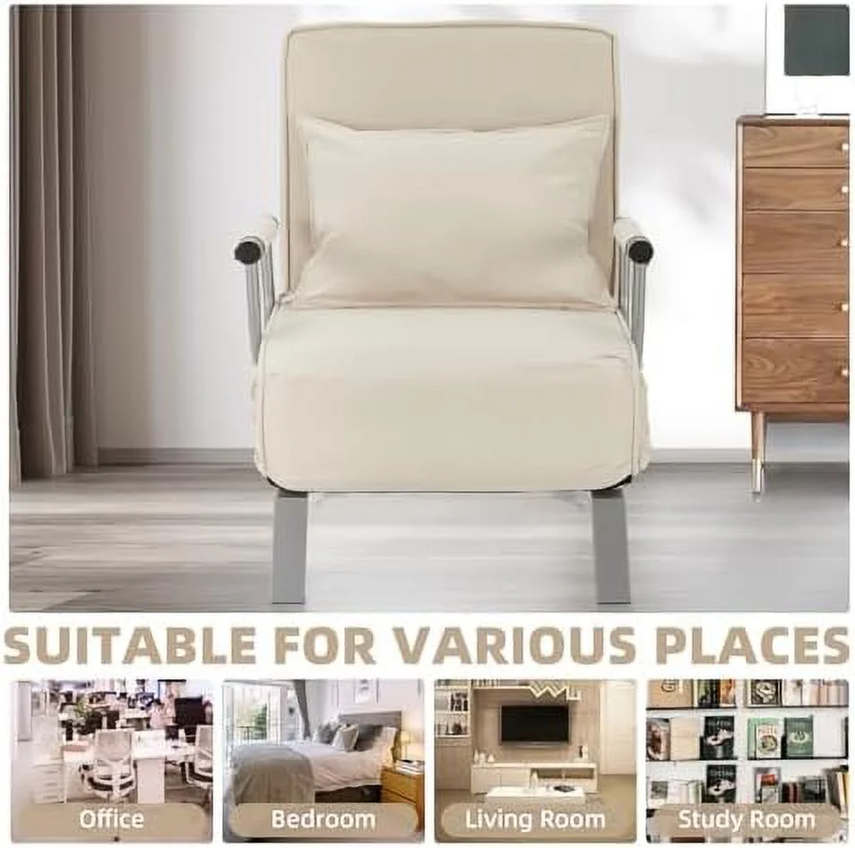 CHYTRE Folding Sofa Bed Sleeper Chair 3-in-1 Single Convertible Sofa with Adjustable Backrest Lazy Bed Leisure Recliner with Pillow Tri-fold Upholstered Armchair for Living Room Office (R - Curated Treasures Market