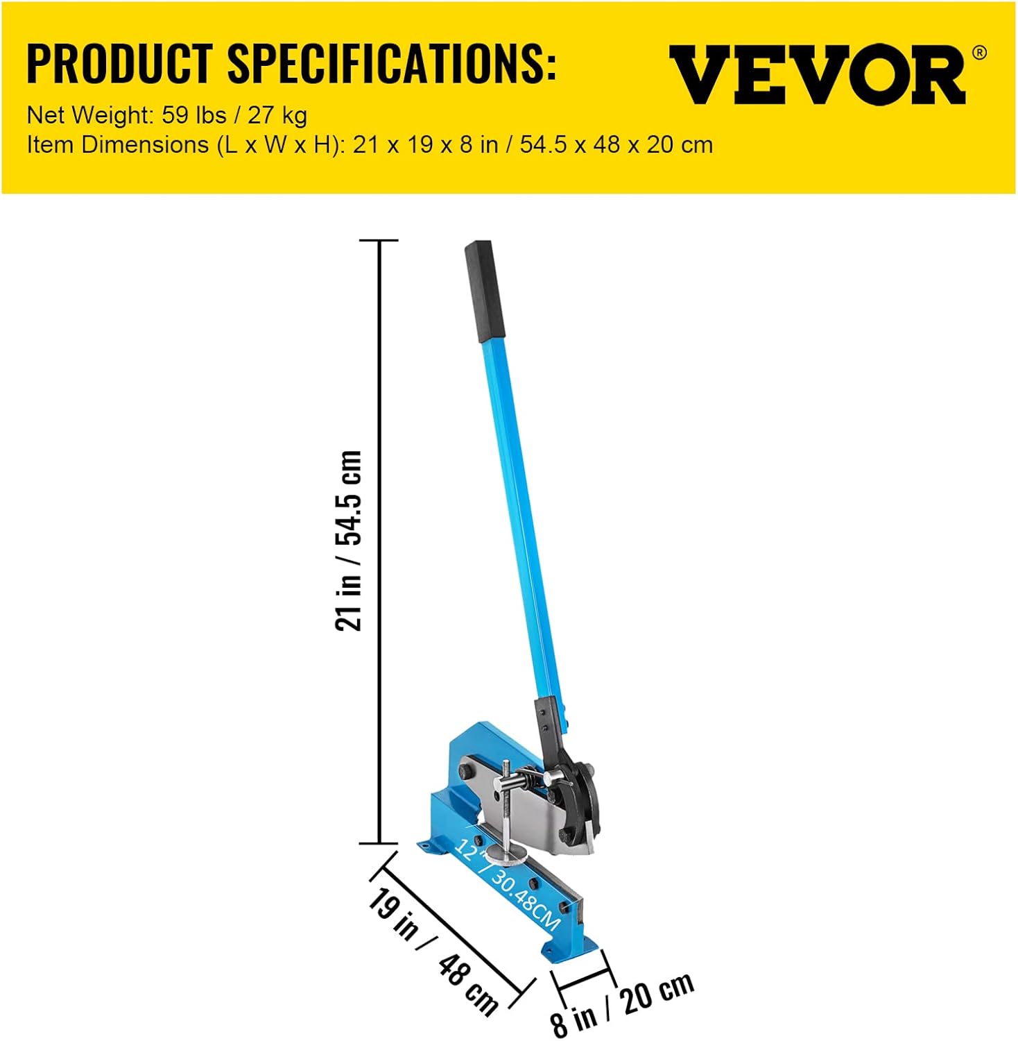 VEVOR Hand Plate Shear 5", Manual Metal Cutter Cutting Thickness1/4 Inch Max, Metal Steel Frame Snip Machine Benchtop 7/16 Inch Rod, for Shear Carbon Steel Plates and Bars