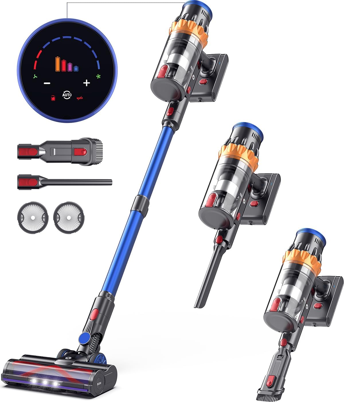 NADALY Cordless Vacuum Cleaner, 550W/45Kpa Stick Vacuum with Touch Screen, MAX 60Mins Runtime Vacuum Cleaner for Home, Anti-Tangle & Auto Mode, Wireless Vacuum for Pet Hair Carpet Hardwood Floor