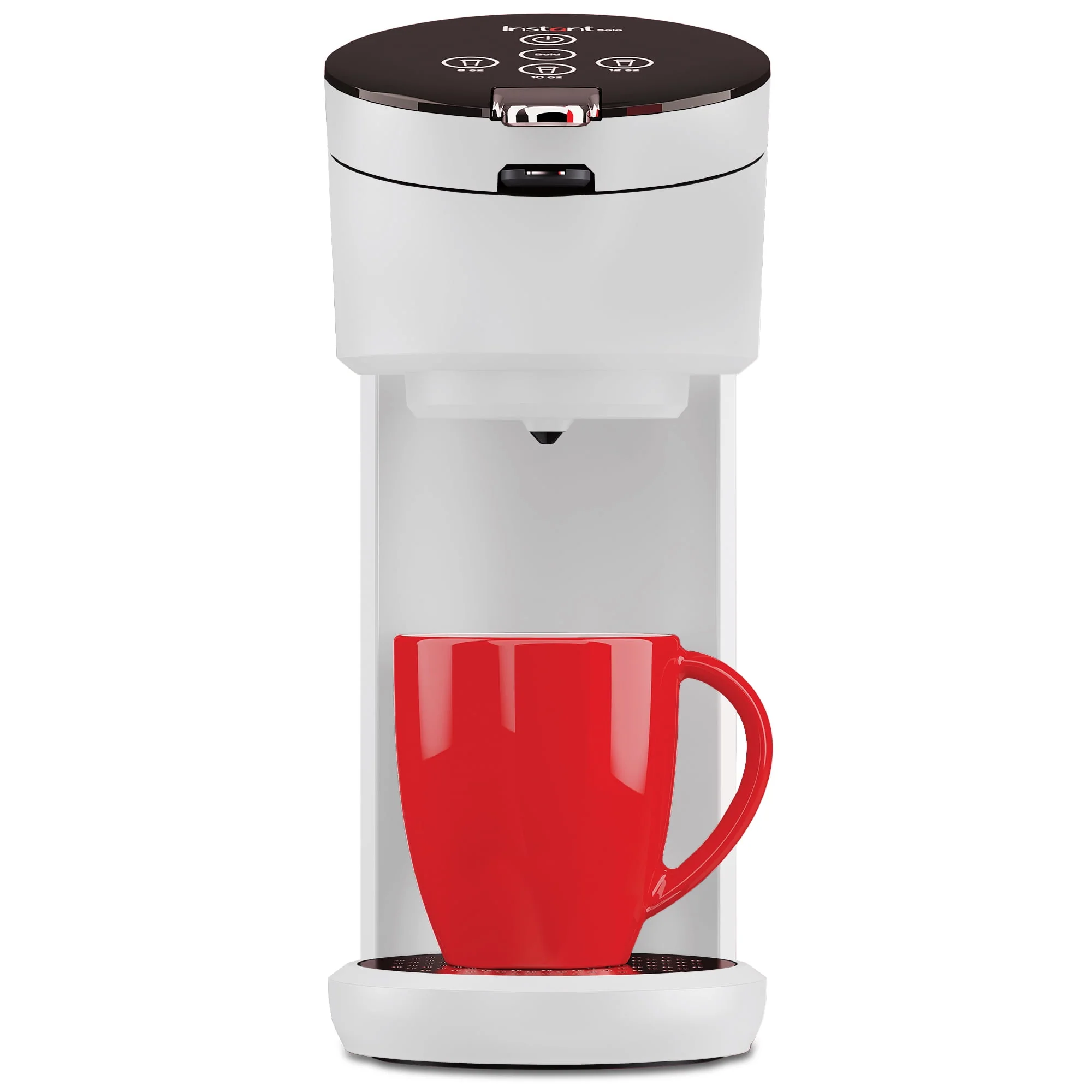 Instant Solo 2-in-1 Single Serve Coffee Maker for Ground Coffee or K-Cup Pods with 3 Brew Sizes, Maroon Red