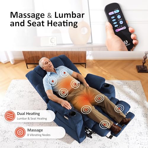 MCombo Large Triple Motor Power Lift Recliner Chair with Massage and Dual Heating, Adjustable Headrest for Tall Elderly People, Fabric 7634 (Grey, Large)