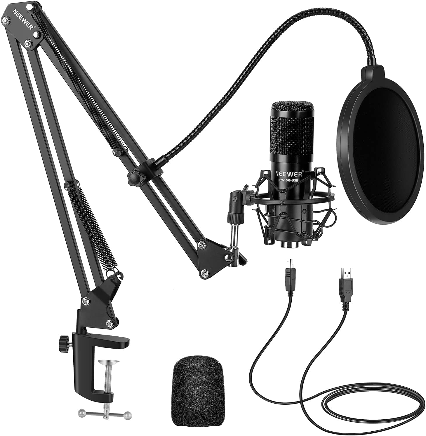 Neewer USB Microphone Kit, Plug & Play 192kHz/24-Bit Supercardioid Condenser Mic with Boom Arm and Shock Mount for YouTube Vlogging, Gaming, Podcasting, and Zoom Calls, NW-8000-USB, Black Pack of 2