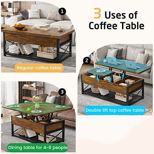 Itaar Lift Top Coffee Table, 4 in 1 Coffee Table with Storage for Living Room, Small Coffee Table with Hidden Compartment and Open Shelves for Dining Room, Black