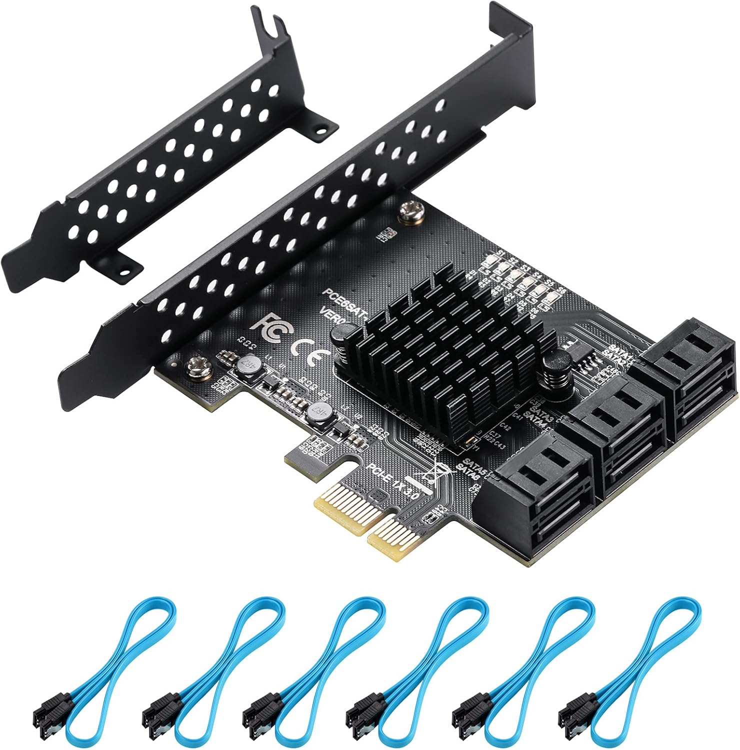 BEYIMEI PCIe 4X SATA Card 6 Ports,SATA III 6 Gbps Controller Expansion Card, ASM1166/SATA 3.0 Non-Raid,with 6 SATA Cables, (Support 6 SATA 3.0 Devices) Pack of 2