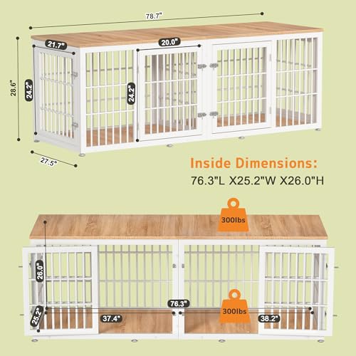 48 Inch Heavy Duty Dog Crate Furniture for Large Dogs, Decorative Pet House End Table, Extra Large Wooden Cage Kennel Furniture Indoor, Natural and White