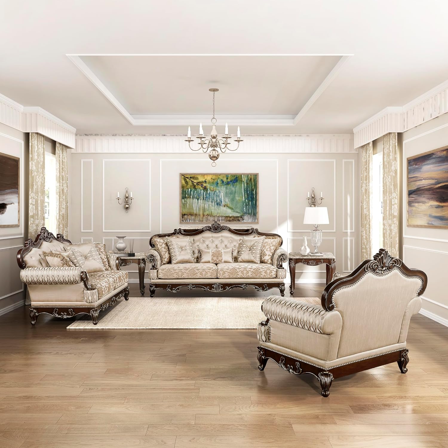 Lexicon Traditional Living Room Furniture Set, Couches for Living Room, 3-Piece Couch Set Including Sofa, Loveseat and Chair with Solid Wood Frame and Queen Legs, Brown