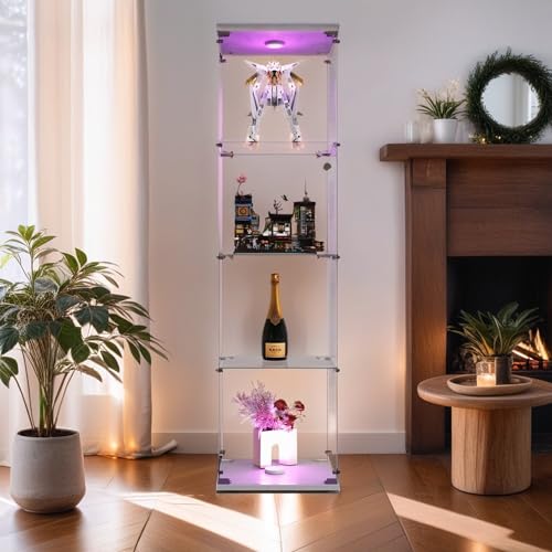 4-Tier Glass Display Cabinet with Metal Lock, 5mm Tempered Glass Curio Cabinet Collection Display Case, Floor Standing Glass Curio Cabinet Showcase,16.7" W x 14.3" D x 64.5" H
