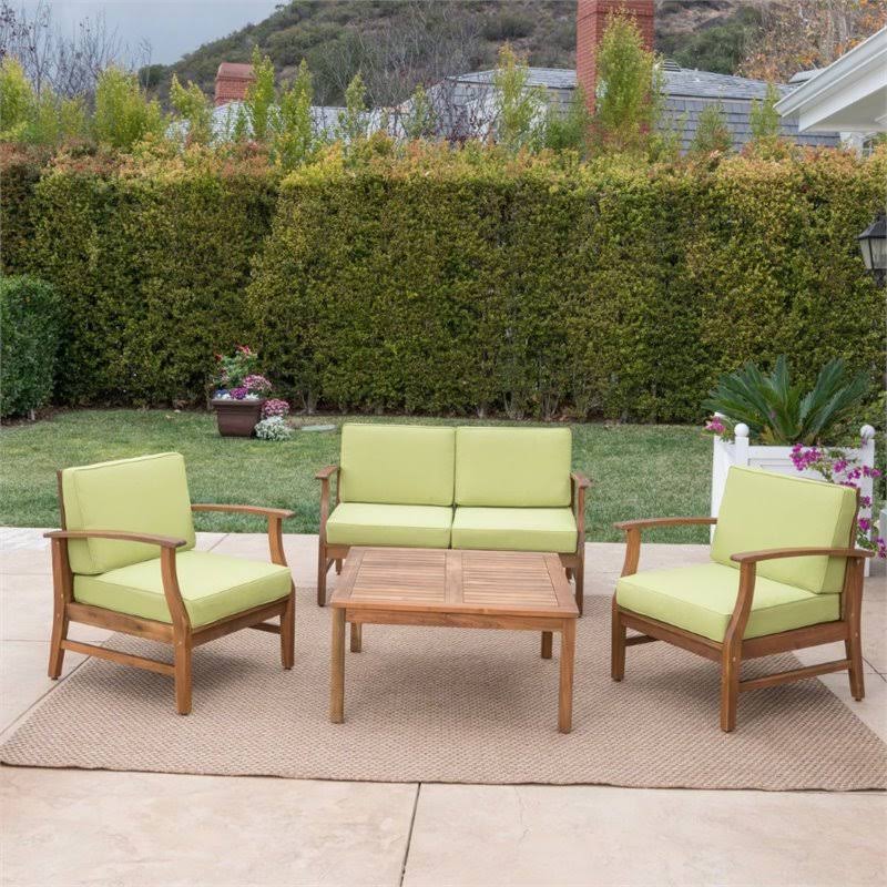 Noble House Perla 5 Piece Outdoor Acacia Wood Conversation Set in Green - 303731