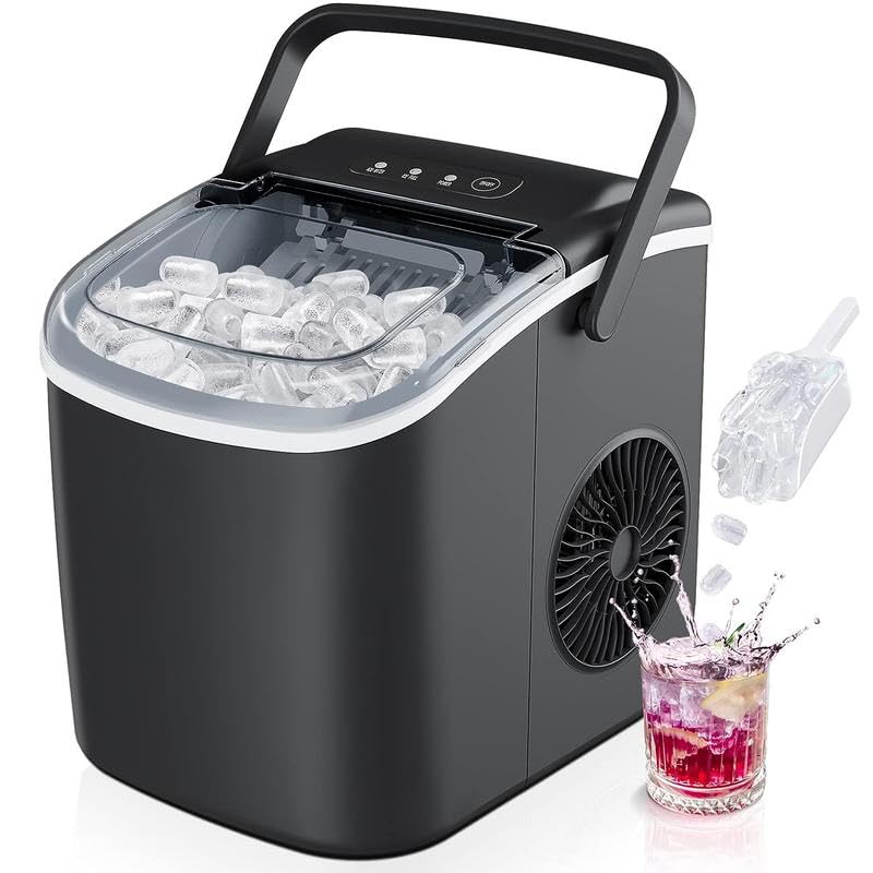 Countertop Ice Maker Machine with Handle, 26lbs in 24Hrs, 9 Ice Cubes Ready in 6 Mins, Auto-Cleaning Portable Ice Maker with Basket and Scoop, for Home/Kitchen/Camping/RV. Utensils