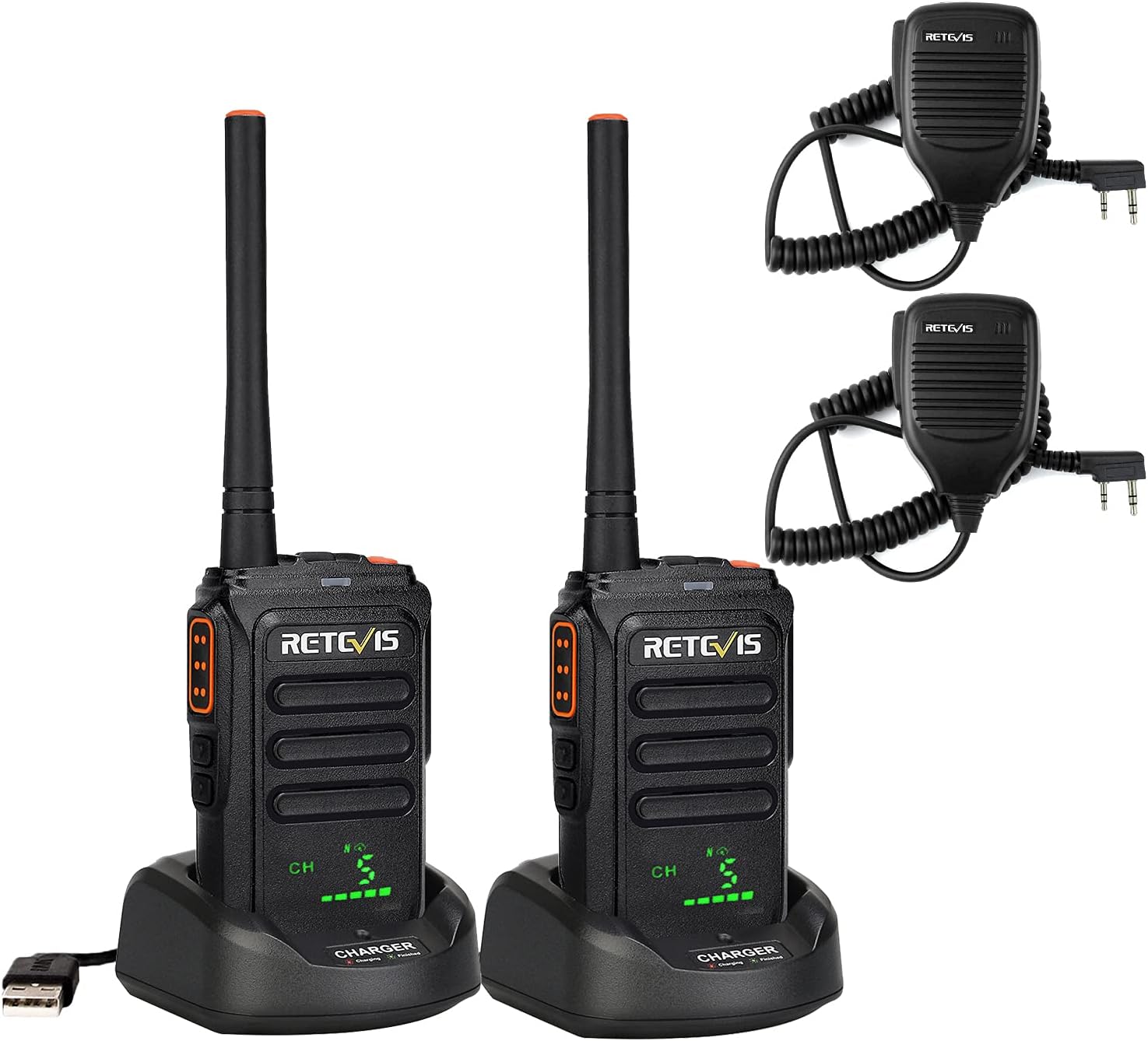 Retevis RB38V Walkie Talkies Rechargeable, MURS Radio with Mic, Long Range Two Way Radio,NOAA,1500mAh Battery, for Adults Hunting Mountains Camping(2 Pack) Pack of 2