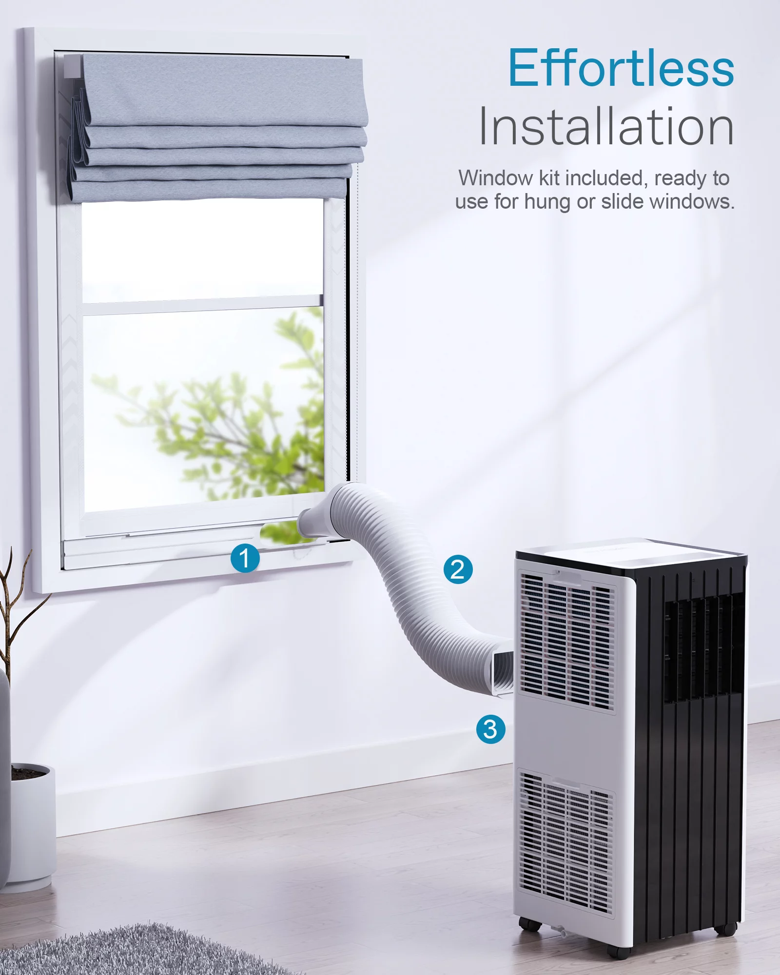 FIOGOHUMI 10000BTU Portable Air Conditioner - Portable AC Unit with Built-in Dehumidifier Fan Mode for Room up to 350 sq.ft. - Room Air Conditioner with 24Hour Timer & Remote Control Window Mount Kit