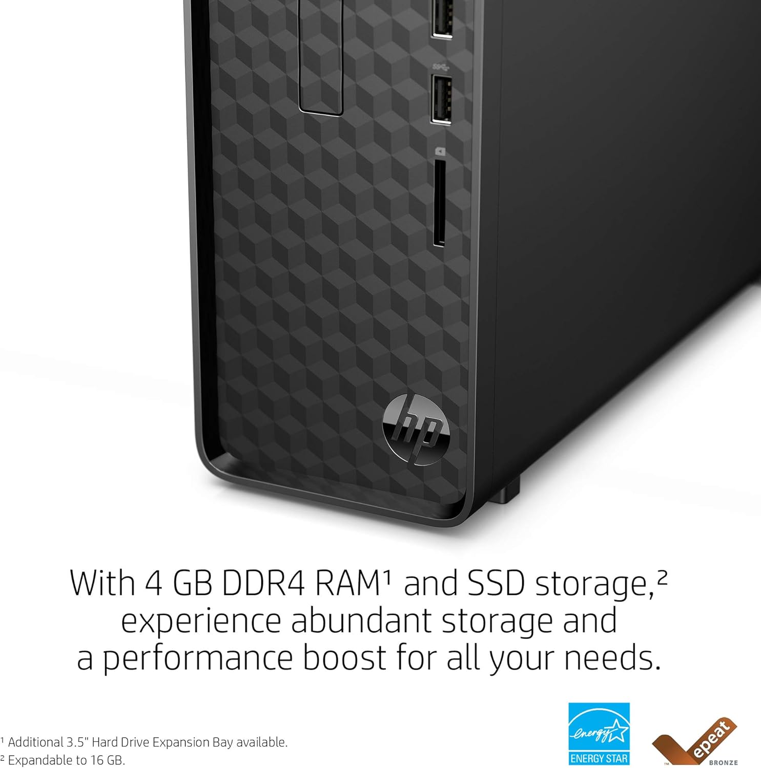 HP - S01-aF0011 Slim Desktop, AMD Athlon Silver 3050U, 4GB RAM, 256 GB SSD, Windows 10 Home (S01-aF0011, Black) Jet Black
