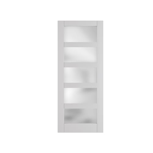 5-Lite Frosted Glass French Door, 30"x 80", Interior Door Panels for Closet & Bedroom, Single Pantry Door Slab - Assembly Required, MDF, White Primed