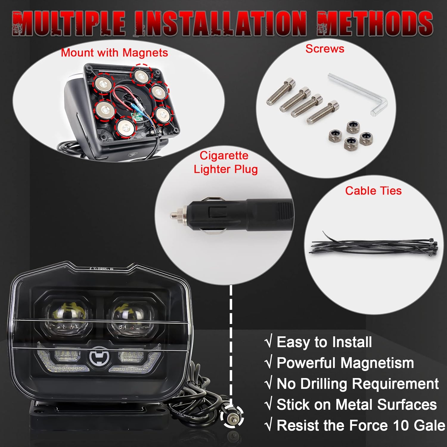 Remote Control LED Spotlight, SEUYA 60W LED Searchlight with Magnetic Base& Permanent Mount 360 degrees Wireless Control Rotating Marine Search Light for Boat Trucks Offroad SUV Garden 10-30V