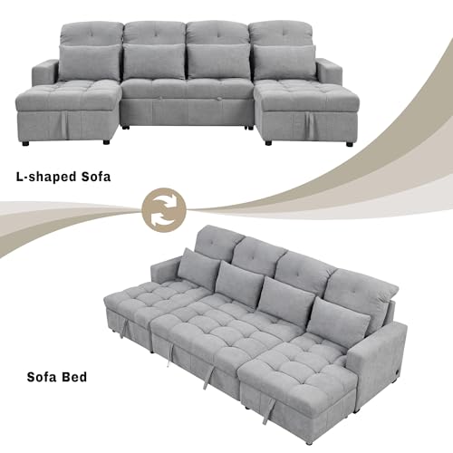 Oversized U-Shaped Sectional Sofa Couch Plush Corduroy Upholstered Modular Deep Seat Sofa&Couch Sectional W/Right Facing Chaise Lounge and 7 Toss Pillows for Home Apartment Living Room Furniture Sets