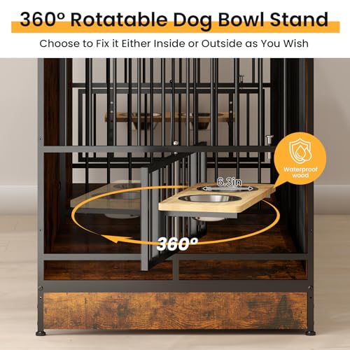 86 Inch Double Dog Crate Furniture with Divider, 4 Combination Forms Large Dog Kennel Furniture for 2 Dogs, Rustic Brown Corner Dog Kennel for Small Medium Large Dogs