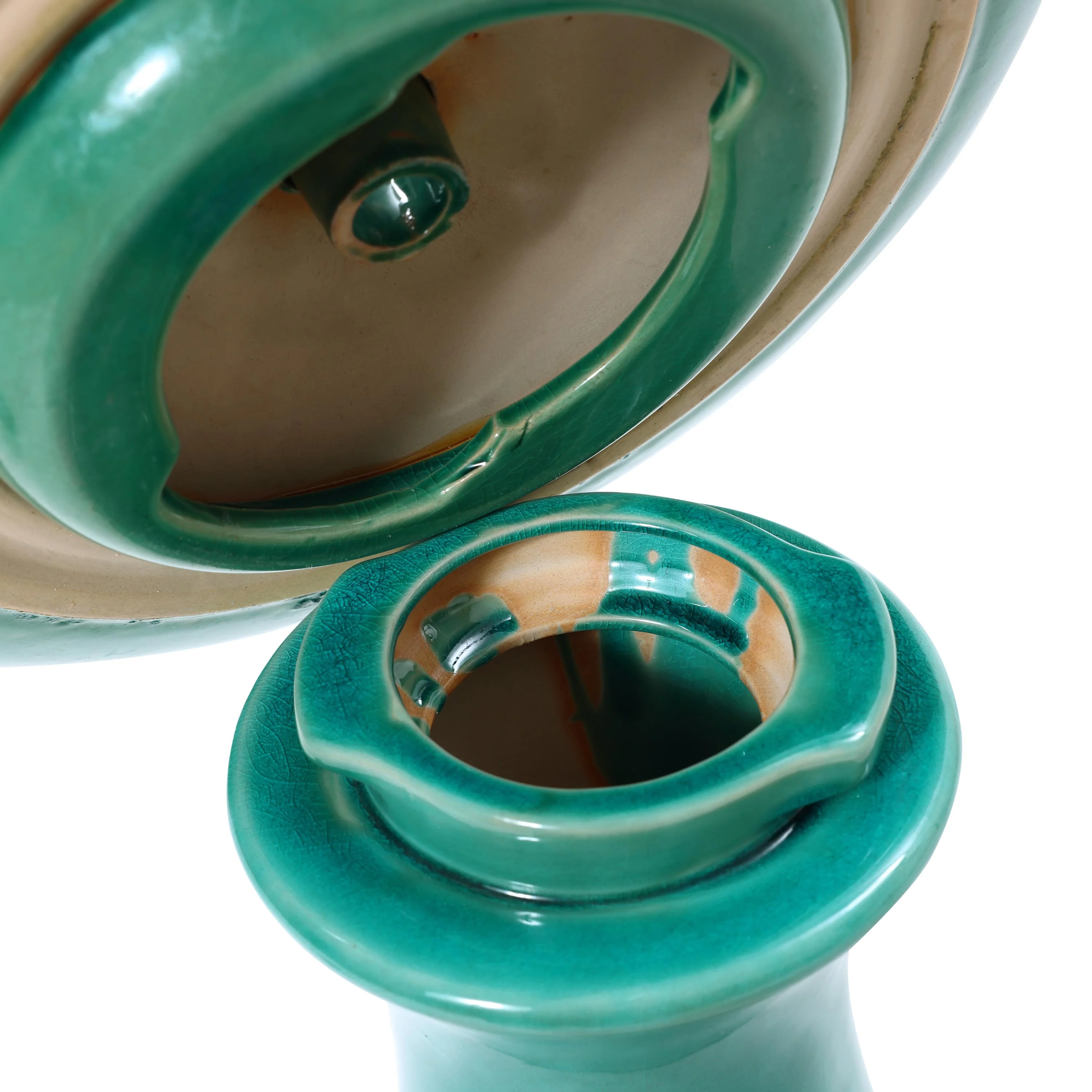 LuxenHome Aqua Glazed Ceramic 22-In Tall Birdbath Fountain
