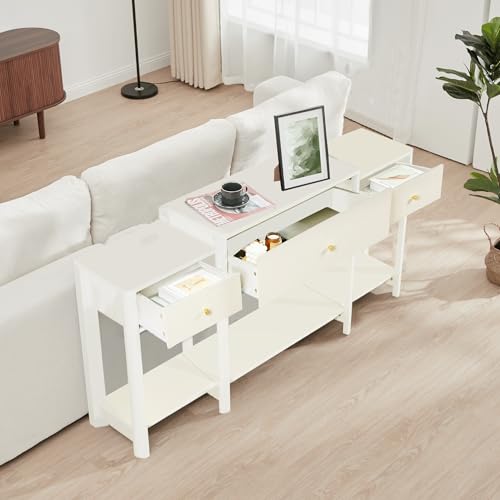 63” Console Table with Drawer,Marble Texture Top Sideboard with Open Bottom Shelf,Long Sofa Tables Behind Couch Table for Living Room Hallway, Foyer (Marble White, 63inch)