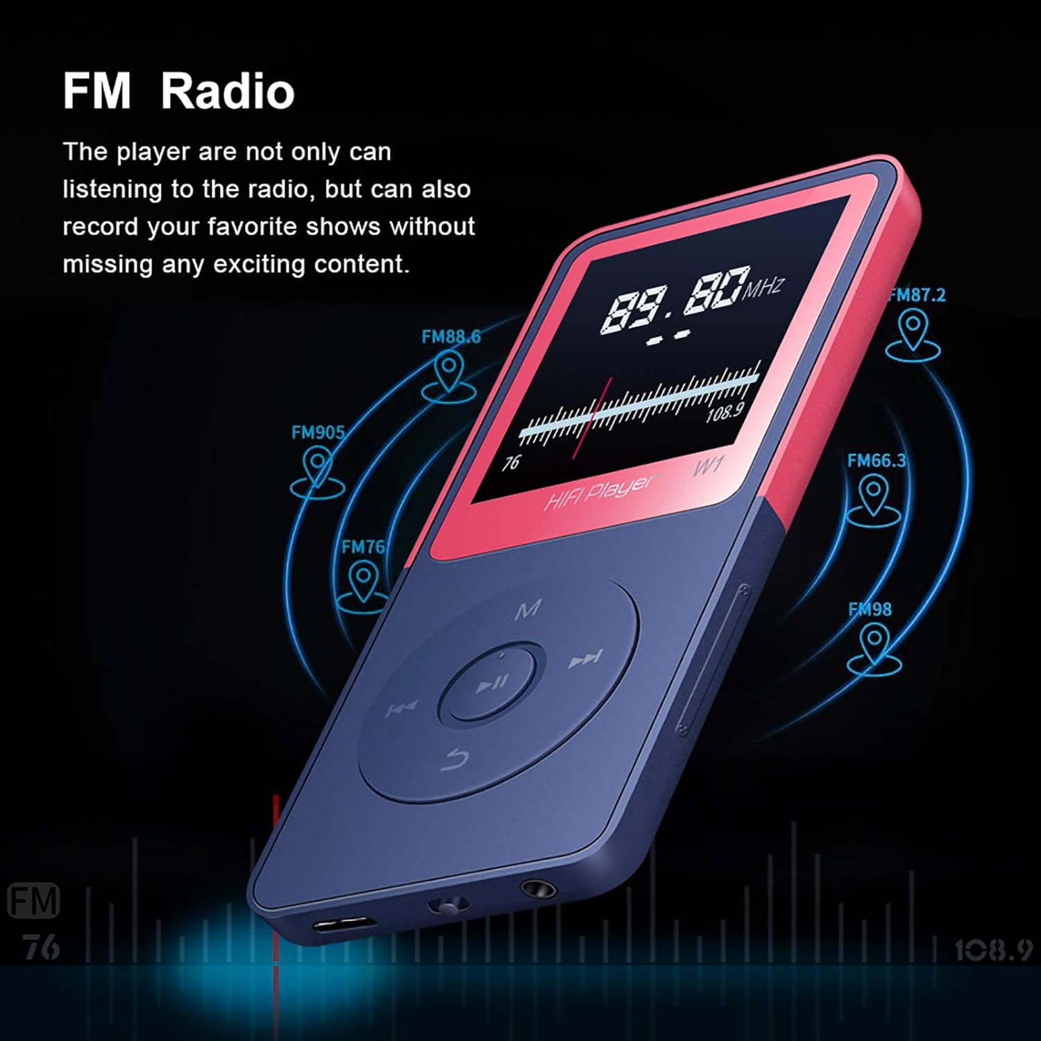 MP3 Player with Bluetooth 1.8" LCD Screen 8GB Support 128GB TF Card (Not Included) GOPOSOO Portable Metallic HiFi Sound MP4 Music Player with Speaker, FM Radio, Voice Recorder for Kids,Walkman Pack of 2