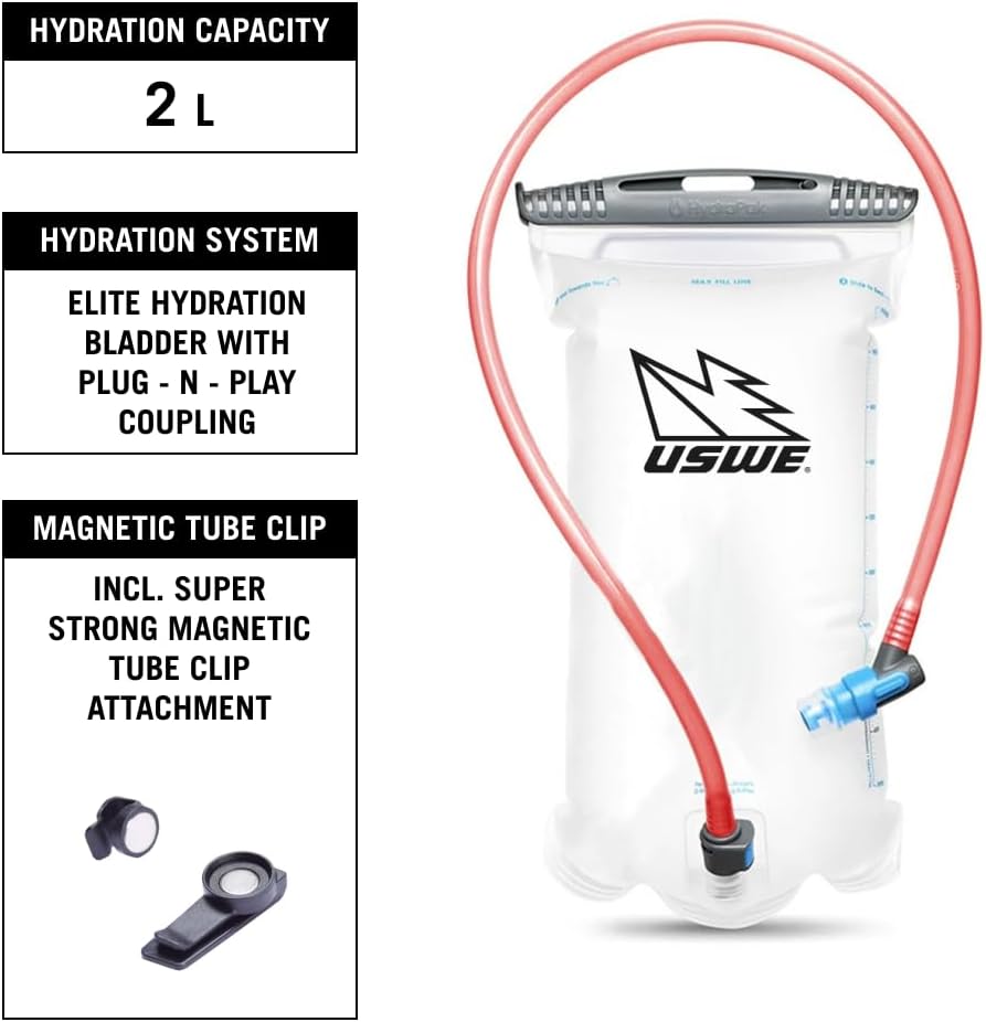 USWE Moto Hydro 3L Hydration Pack with 2.0L/ 70oz Water Bladder, a High End, Bounce Free Backpack for Enduro and Off-Road Motorcycle, Black Grey