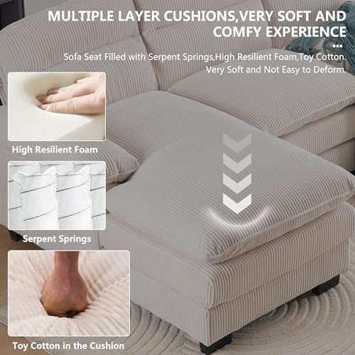 Aoowow Corduroy Loveseat Sofa Couch with Ottomans,Luxury Modular Sectional 2 Seater Sofa with Deep Seat,Modern Cloud Sofas with Throw Pillows for Living Room (Grey, Loveseat with Ottoman)