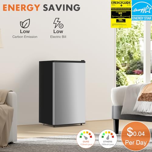 Sweetcrispy 3.2 Cu.Ft Mini Fridge with Freezer Small Refrigerator Single Door Adjustable Thermostat Energy-efficient Low Noise, Compact Fridge for Bedroom, Office, Dorm (Black)