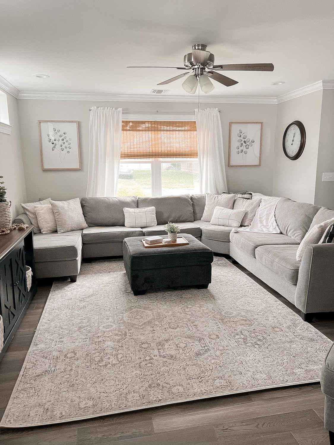 Hauteloom Parkerfield Moroccan Farmhouse Living Room Bedroom Dining Room Area Rug - Bohemian Style - Boho Vintage Distressed - Beige, Gray, Brown, Cream 6'7" x 9'