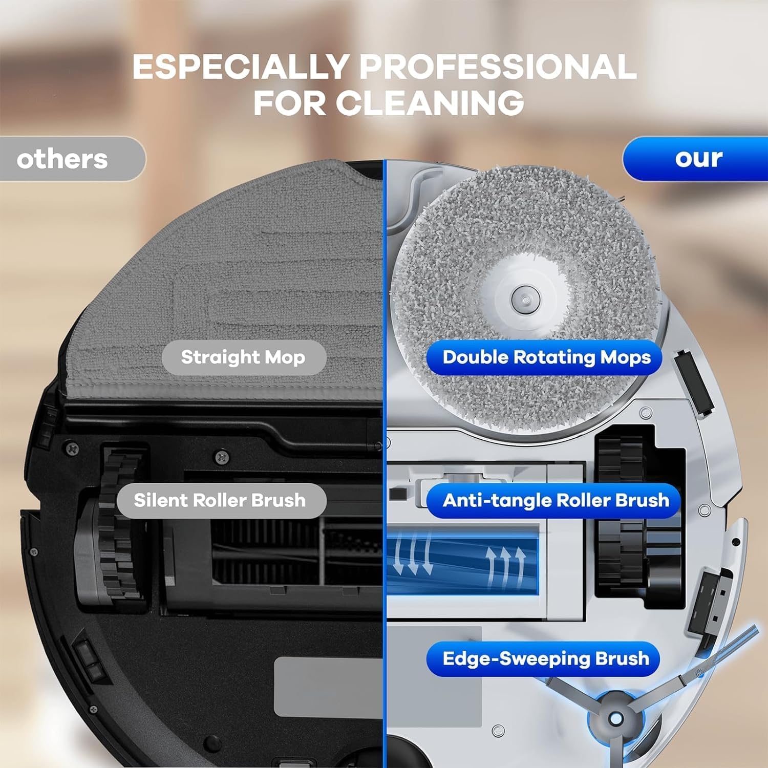 Robot Vacuum and Mop Combo Self Emptying, 5000Pa Suction Robot Vacuum and Mop, Obstacle Avoidance, Hot Air Drying, Self-Refilling, Compact Dock, 5000Pa Suction, APP Control（White）