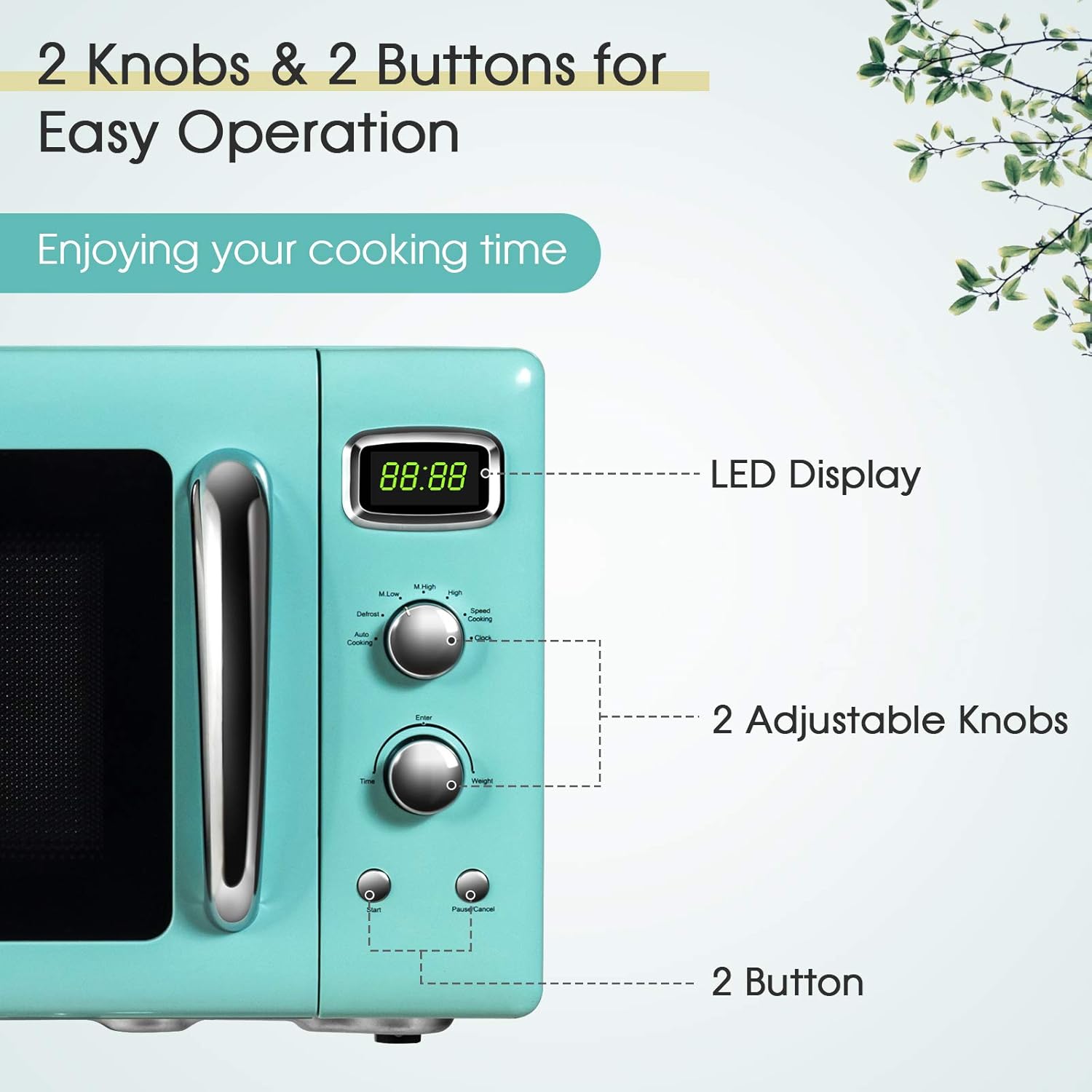 Retro Microwave Oven, SIMOE Compact Countertop Microwave 0.9 cu.ft. 900 W, Defrost & Auto Cooking Function, LED Display, Child Lock and Glass Turntable, ETL Certification