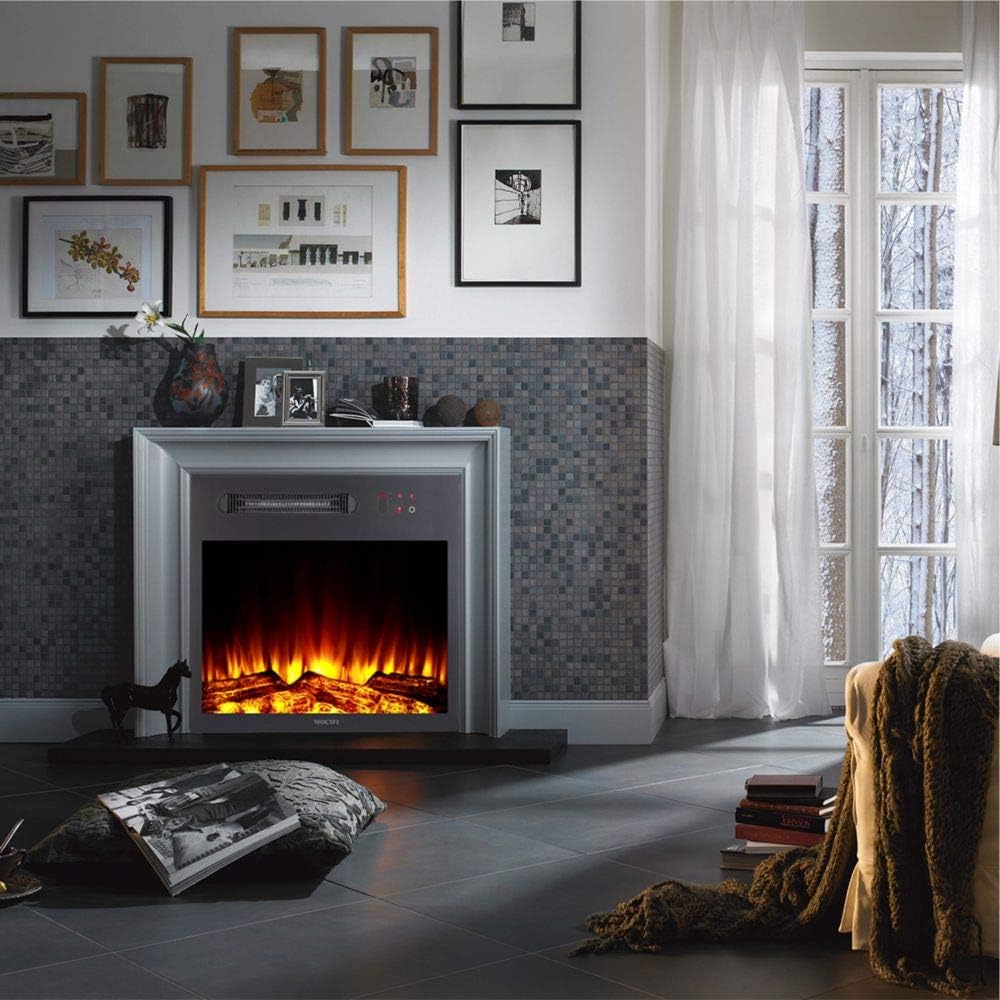 MOCIFI 23 inch Built-in Electric Fireplace Insert Heater,Low Noise,Remote Control,Touch Control Screen,Adjustable Flame Brightness and Speed,1500W,Black