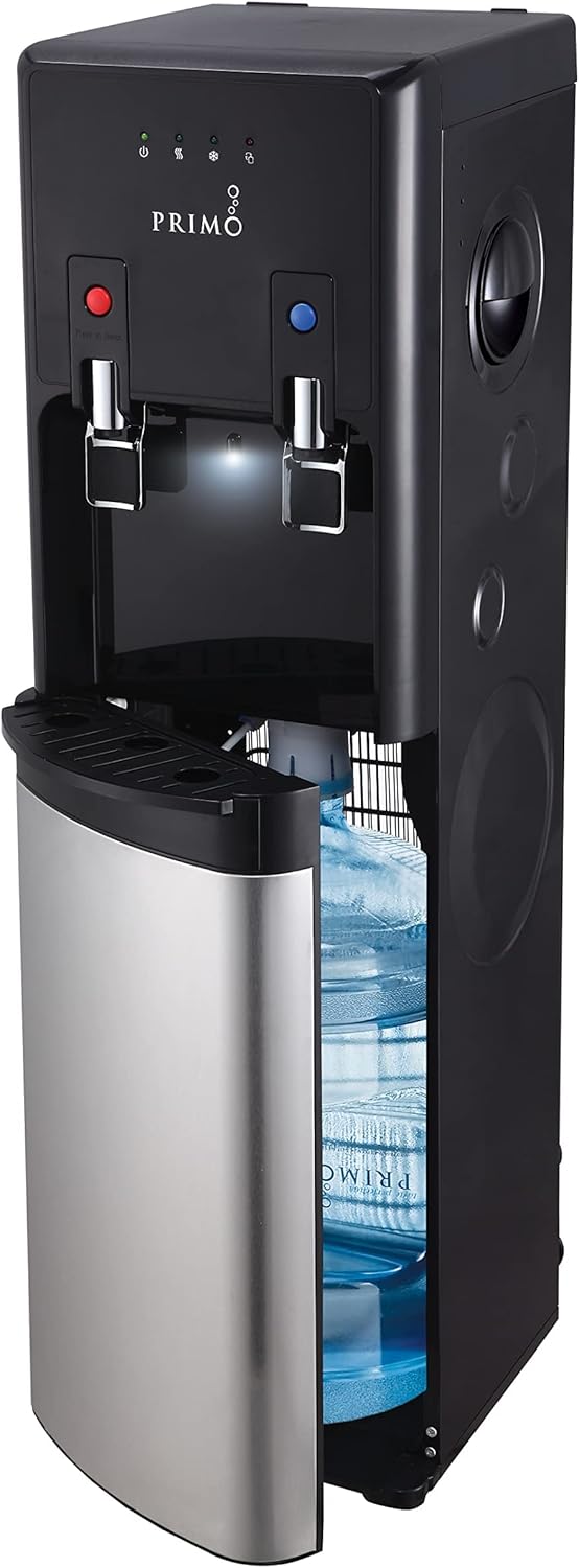 Primo Bottom-Loading Water Dispenser - 2 Temp (Hot-Cold) Water Cooler Water Dispenser for 5 Gallon Bottle w/Child-Resistant Safety Feature, Black and Stainless Steel