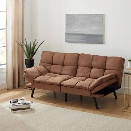Mainstays Memory Foam Futon, Camel Suede Fabric, 72'', Size: 72*34*32IN