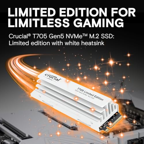 Crucial T705 2TB PCIe Gen5 NVMe M.2 SSD - Up to 14,500 MB/s - Game Ready - Internal Solid State Drive (PC) - +1mo Adobe CC - CT2000T705SSD3